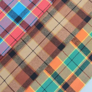 Customized Good Quality Tattersall 100% Organic Cotton Yarn Dyed Flannel Plaid Shirting Fabric
