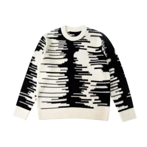 Customized Trendy ODM Autumn Crew Neck 100% Cotton Anti Wrinkle Geometric Breathable Knit Sweater Long Sleeve Men’s Pullover