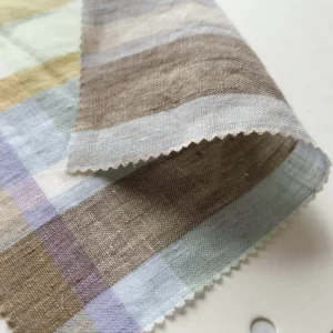 DB2226 100% Linen Yarn Dyed Plaid Woven Sheer Eco Friendly Breathable Fabric for Girls’ Blouse Dress Shirt
