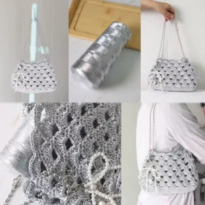 DIY Feve Bag Knitting Thread Hand Crochet Sparkle Crochet Yarn Metallic Yarn Glitter Fancy Yarn