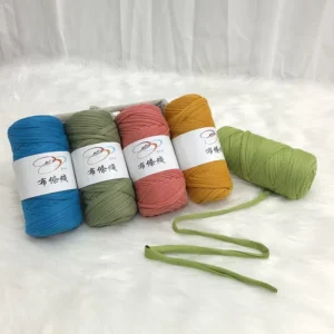Direct Sale 100% Polyester Hand Woven T Shirt Yarn 200g High Elasticity Fabric Strips Dyed DIY Knitting Carpet Yarn