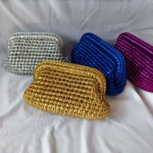 Durable Metallic Color Crochet Women Lady Elegant Women Pure Handmade Crochet Bags Knitted Clutch Bag Evening Bags