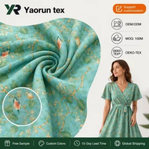 Eco Friendly 100% Ramie Voile Fabric Anti Bacteria Quick Dry Breathable Lightweight Printed for Summer Skirts Dresses