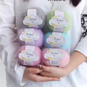 Eco Friendly GRS Mohair Wool Yarn Sustainable Soft Silk Blend Long Plush Thread for Crochet Scarf Shawl DIY Material Kit