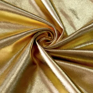 Eco friendly 95% DTY Polyester 5% Spandex Stretch Gold Metallic Foil Bronzing Fabric for Stage Show