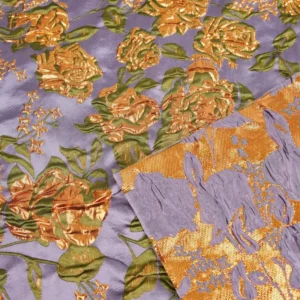 Elegant Floral Pattern Jacquard Fabric with Metallic Gold Finish for Bridal and Designer Garments