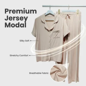 FUNG 8006 All Season Women Modal Loungewear Set Short Sleeve Long Pants Breathable Viscose Sleepwear