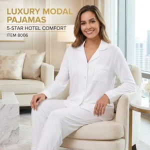 FUNG 8006 Thick Soft Viscose Modal Sleepwear Short Sleeve Long Pants Warm Air Condition Room PJ