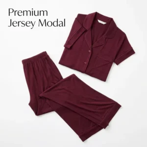 FUNG 8006 Womens Button Down Modal PJ Suit Short Sleeve Long Trousers Pocket Design Viscose Loungewear