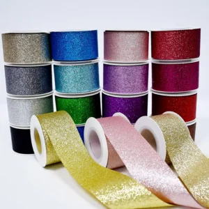 Factory Direct 1 1/2 Inch Polyester Christmas Sparkle Gift Satin Metallic Glitter Ribbon for Gift Wrapping Wedding Party Decor