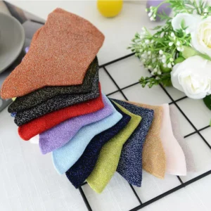 Factory Lurex Custom Made Metallic Yarns Japanese Korean Glitter Fashion Shiny Socks for Ladies