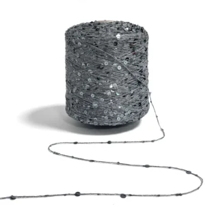 Fancy Glitter Sequin Yarn 3mm+6mm Bead Rabbit Hair Sequin Cotton Knitted Metallic Blended Yarn for Sewing