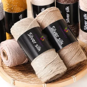 Fancy Silver Hollow Polyester Yarn 150g High Tenacity Dyed NM1 1 Craft Yarn for Hand Knitting Bag Hat