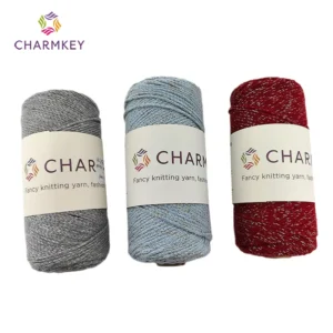 Fancy Twist Macrame Cord Shinny Dyed Cotton Braided Rope Blended with Metallic Yarn for Bag Knitting