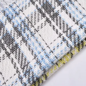Fashion Wool Synthetic Fiber Woven Blue Yarn Dyed Check Fancy Boucle Tweed Fabric for Coat Dress Jacket