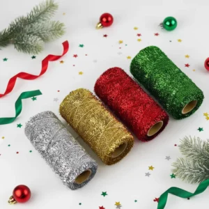 Festive 1mm Metallic Chenille Yarn for Christmas Gift Tag Decoration 200m Roll