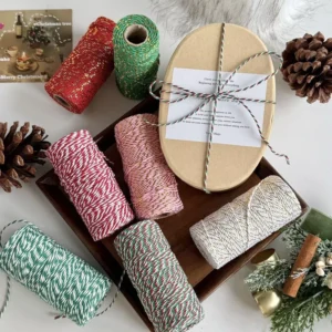 Festive 2mm Two Tone Cotton Twine For Gift Wrapping Tags 100m Roll