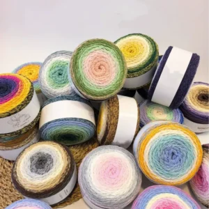 Flower Bud Yarn Hollow Cotton Colored 250g Segment Dyed Cake Yarn DIY Hand Crocheted Bag Hat Rainbow Yarn