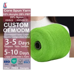 Free Sample Soft Sweater Sewing Yarn Knit 28S 48nm Acrylic Polyester Nylon 28/2 Core Spun Blended Knitting Yarn for Gauge 7