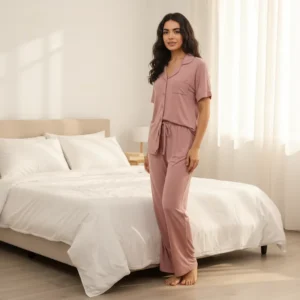 Friendly Women Modal PJs Short Sleeve Long Pants Extra Stretchy Viscose Sleepwear