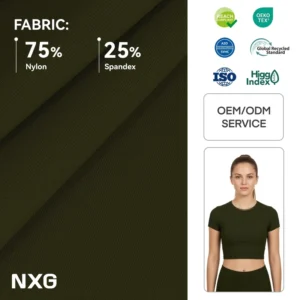GRS Compliant Ribbed Crop Tops Knit Fabric 75% Nylon 25% Spandex Quick-Dry REACH Compliant