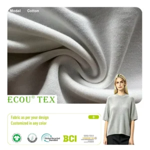 GRS GOTS Certified Eco Friendly 50% Modal 50% Cotton 280GSM 165cm Warp Knit Jersey Fabric Quick Dry Anti UV Sportswear Baby Kids