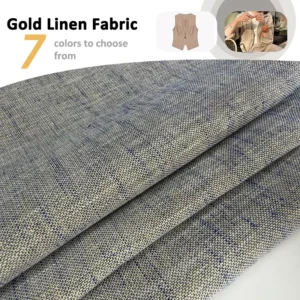 Gold Metallic Lurex Linen Fabric for Dress 150GSM 30% Linen 60% Cotton Blend Fabric for Garment Home Textile