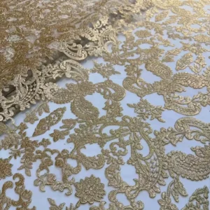Gold Thread Lace Fabric with Shiny Metallic Yarn, High Grade Noble Texture, Embroidery for Wedding Textiles