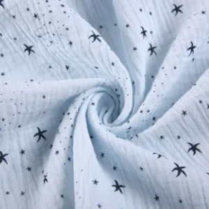Gots Certified Organic Cotton White Star Print Double Layer 100% Cotton Gauze Muslin Combed Compact Cotton Yarn for Baby Blanket