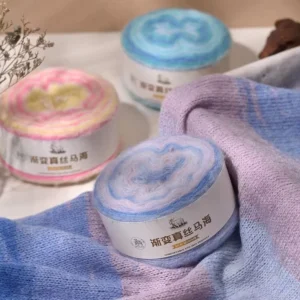 Gradient Silk Mohair Yarn Dyed Pattern Soft Sweater Fabric Hand Knitted and Machine Woven Rainbow Yarn DIY Yarn Balls