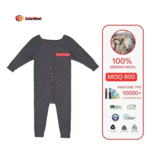 Gray Merino Wool Knitted Baby Clamping Jumpsuit