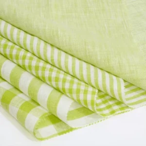 Green Gingham Linen Shirt Fabric 144gsm 137CM Sustainable Lightweight Woven Yarn Dyed 100% Linen Fabric for Clothing