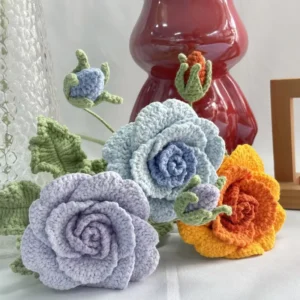 Hand Crocheted Super Large Artificial Snow Feier Rose Bouquet AF 030 for Wedding Home Decor