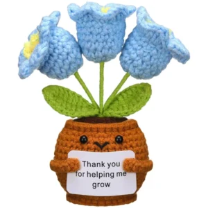 Hand Crocheted Yarn Lily of the Valley Doll White Pink Blue Flower Simulation Potted Desktop Decoration