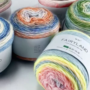 Hand Knitted Novelty Blended Wool Yarn Rainbow Cake Crochet Yarn High Tensile Combed Milk Cotton Yarn Balls