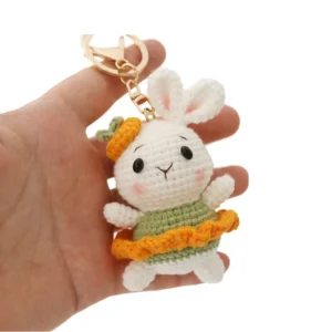 Handmade Animal Crochet Keychain Wool Plush Doll Bunny Car Keyring Pendant Knitted Crochet Toy Rabbit Amigurumi