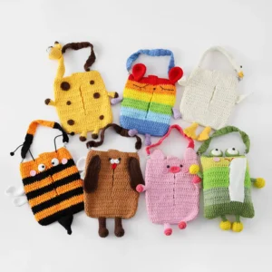 Handmade Cotton Crochet Cartoon Tissue Holder Kids Cute Animal/Insect Knit Bag Handle Multiple Styles Ages 0-24m Low MOQ