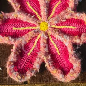 Handmade Fluffy Mixed Yarn Crochet 6 Petal Flower Shoulder Bag for Women Daily Shopping Beach Travel Holiday Gift Hand Purse