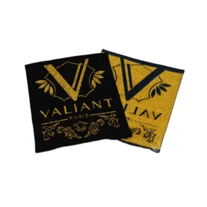High Density Custom Satin Woven Washable Labels Gold Thread Brand Name Logo Size End Folded Textile Neck Tags Clothing
