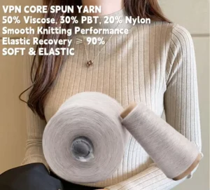 High Elastic Core Spun Yarn 28S/2 50% Viscose 30% PBT 20% Nylon VPN Blend Anti Pilling Dyed Ring Spun Customized Color