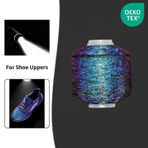 High-Intensity Iridescent Reflective Yarn Purple Rainbow Diamond Embroidery Thread for High-Visibility Fashion & Luxury Bags