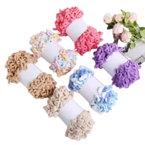 High Quality 100% Polyester 0.1NM/1 Soft Rainbow DIY Chunky Puffy Velvet Fancy Finger Loop Yarn for Hand Knitting 100g