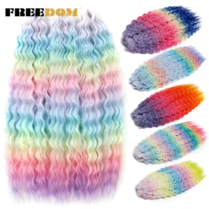 High Temperature Fiber Twist Crochet 22 Inch 300g Dyed Water Wave Extensions For Blonde Rainbow Colorful Curly Braiding