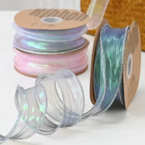 Holographic Mermaid Tail Gauze Ribbon Iridescent Organza Ribbon for Bouquet Gift Wrapping Wedding Floral Arrangement