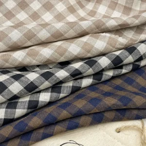In Stock 100% Natural French Linen Fabric Soft Yarn Dyed Check Plain for Girls’ Spring Summer Clothing