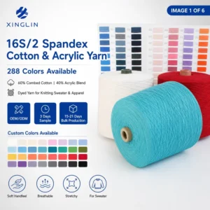 In Stock 16S 2 Spandex Cotton and Acrylic Yarn 288 Color 60% Combed Cotton 40% Spandex Acrylic Dyed Yarn