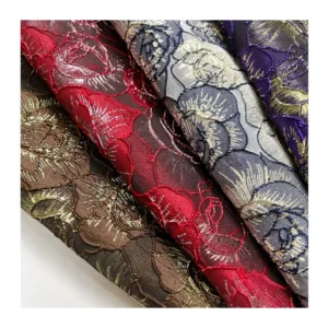 JSL2220 Custom Design Luxury Rose Flower Metallic Woven Brocade Jacquard Fabric Yarn Dyed Eco Friendly Bag Apparel