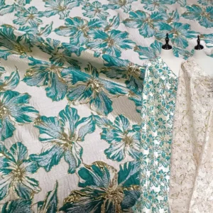 JSZ2501 Metallic Gold Floral Jacquard Fabric for Girls Women Dresses DIY Wedding Yarn Dyed 100% Polyester Wrinkle Resistant