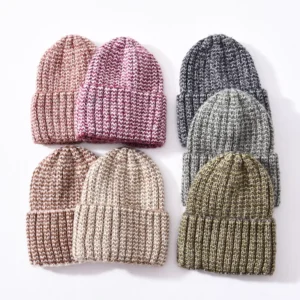 Jxwatcher Thick Warm Skullies Winter Custom Logo Unisex Spring Classic Striped Wool Yarn Cashmere Knitted Crochet Beanie Hats