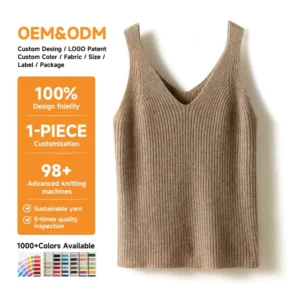 Knitted Fabric Breathable 100% Cashmere Summer Front Logo Women’s Casual Base Layer Sleeveless Vest